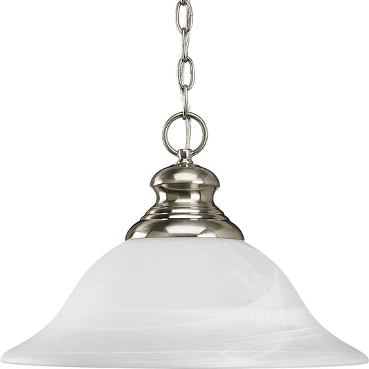 PROGRESS LIGHTING P5090-09 Brushed Nickel Bedford Collection One-Light Brushed Nickel Etched Alabaster Glass Traditional Pendant Light