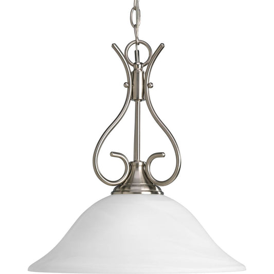 PROGRESS LIGHTING P5091-09 Brushed Nickel Alabaster Glass One-Light Brushed Nickel Traditional Pendant Light