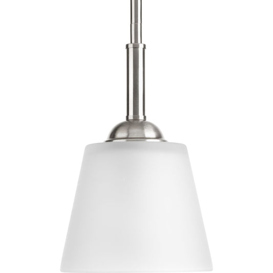 PROGRESS LIGHTING P5092-09 Brushed Nickel Arden Collection One-Light Brushed Nickel Etched Glass Farmhouse Mini-Pendant Light