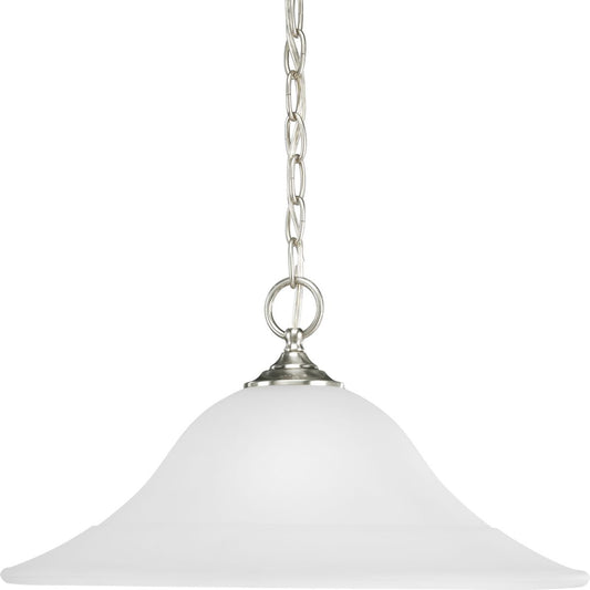 PROGRESS LIGHTING P5095-09 Brushed Nickel Trinity Collection One-Light Brushed Nickel Etched Glass Traditional Pendant Light