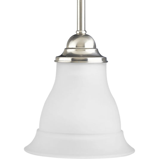 PROGRESS LIGHTING P5096-09 Brushed Nickel Trinity Collection One-Light Brushed Nickel Etched Glass Traditional Mini-Pendant Light