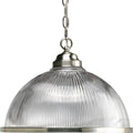 PROGRESS LIGHTING P5103-09 Brushed Nickel Prismatic Glass Collection One-Light Brushed Nickel Clear Prismatic Glass Traditional Pendant Light