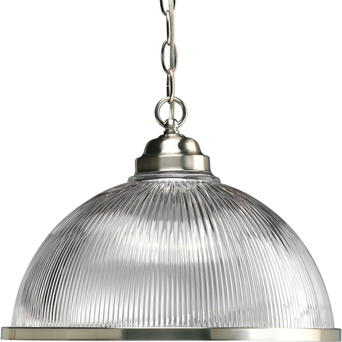 PROGRESS LIGHTING P5103-09 Brushed Nickel Prismatic Glass Collection One-Light Brushed Nickel Clear Prismatic Glass Traditional Pendant Light