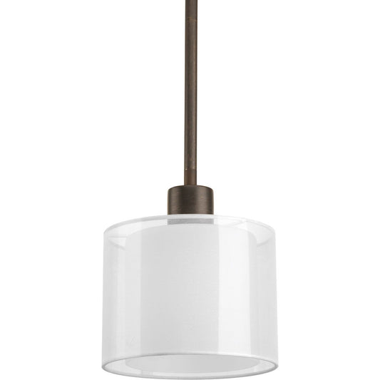 PROGRESS LIGHTING P5110-20 Antique Bronze Invite Collection One-Light Antique Bronze White Mylar Shade New Traditional Mini-Pendant Light