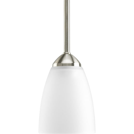PROGRESS LIGHTING P5113-09 Brushed Nickel Gather Collection One-Light Brushed Nickel Etched Glass Traditional Mini-Pendant Light