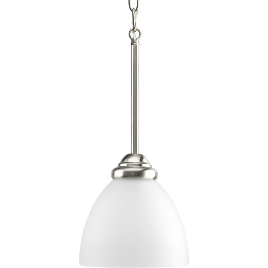 PROGRESS LIGHTING P5131-09 Brushed Nickel Heart Collection One-Light Brushed Nickel Etched Glass Traditional Mini-Pendant Light