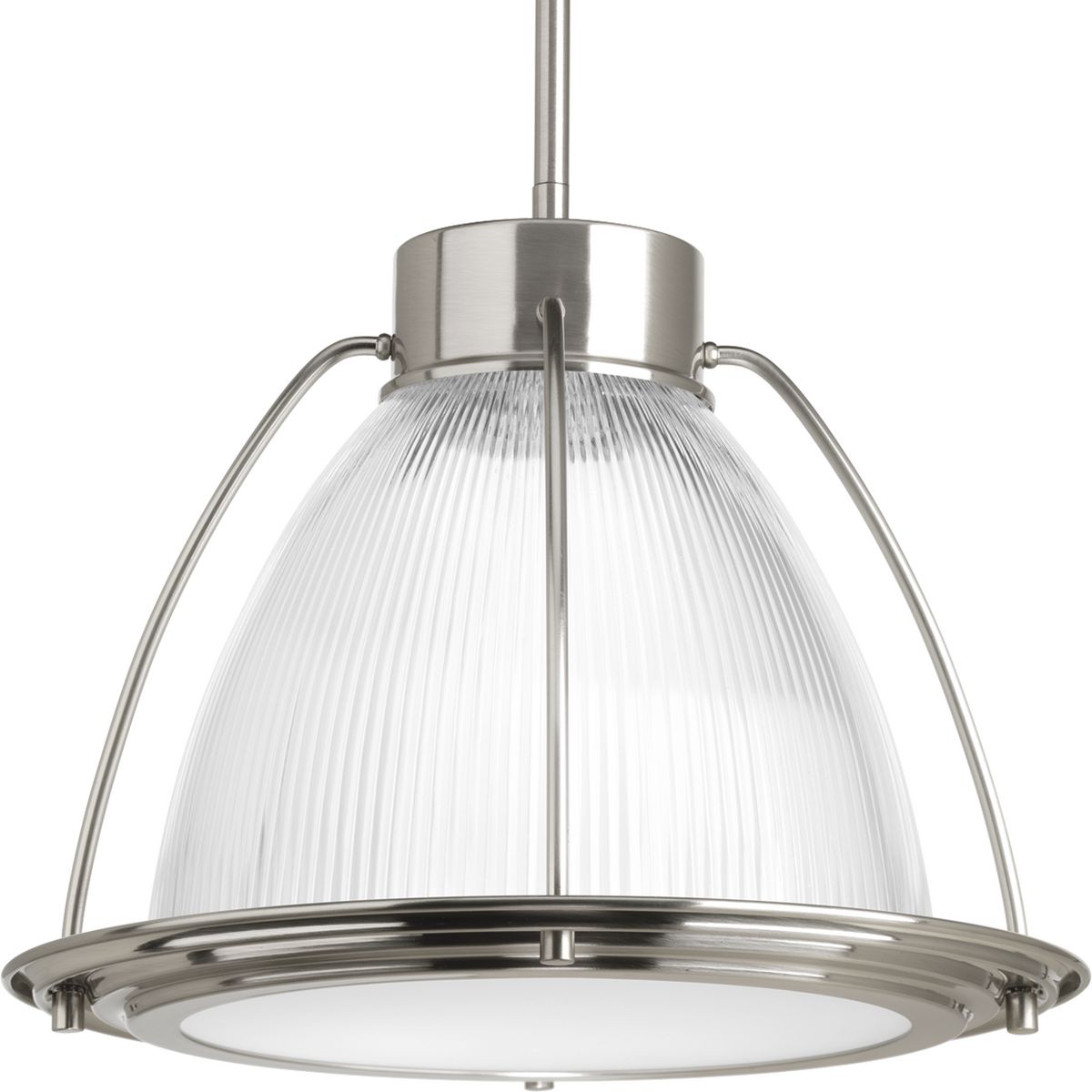 PROGRESS LIGHTING P5143-0930K9 Brushed Nickel Prismatic Glass LED Collection One-Light Brushed Nickel Prismatic Glass Coastal Pendant Light