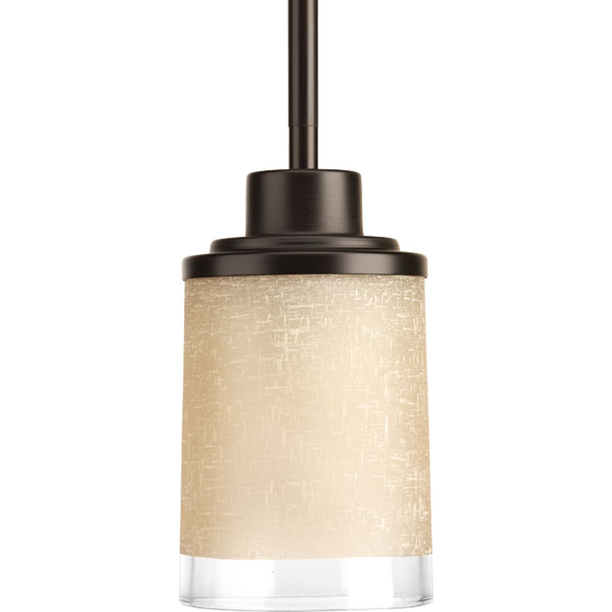 PROGRESS LIGHTING P5147-20 Antique Bronze Alexa Collection One-Light Antique Bronze Etched Umber Linen With Clear Edge Glass Modern Mini-Pendant Light
