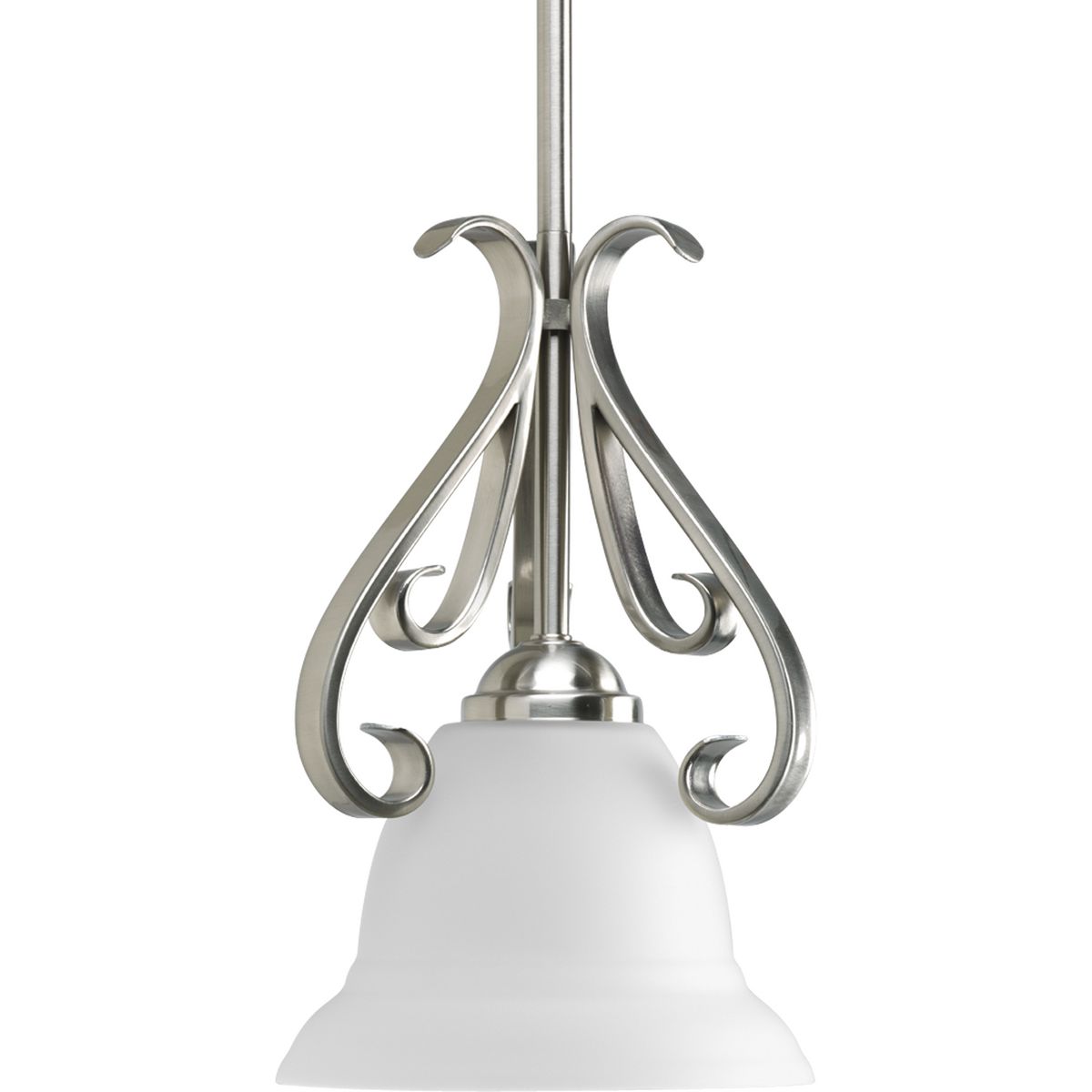 PROGRESS LIGHTING P5153-09 Brushed Nickel Torino Collection One-Light Brushed Nickel Etched Glass Transitional Mini-Pendant Light