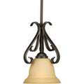 PROGRESS LIGHTING P5153-77 Forged Bronze Torino Collection One-Light Forged Bronze Tea-Stained Glass Transitional Mini-Pendant Light
