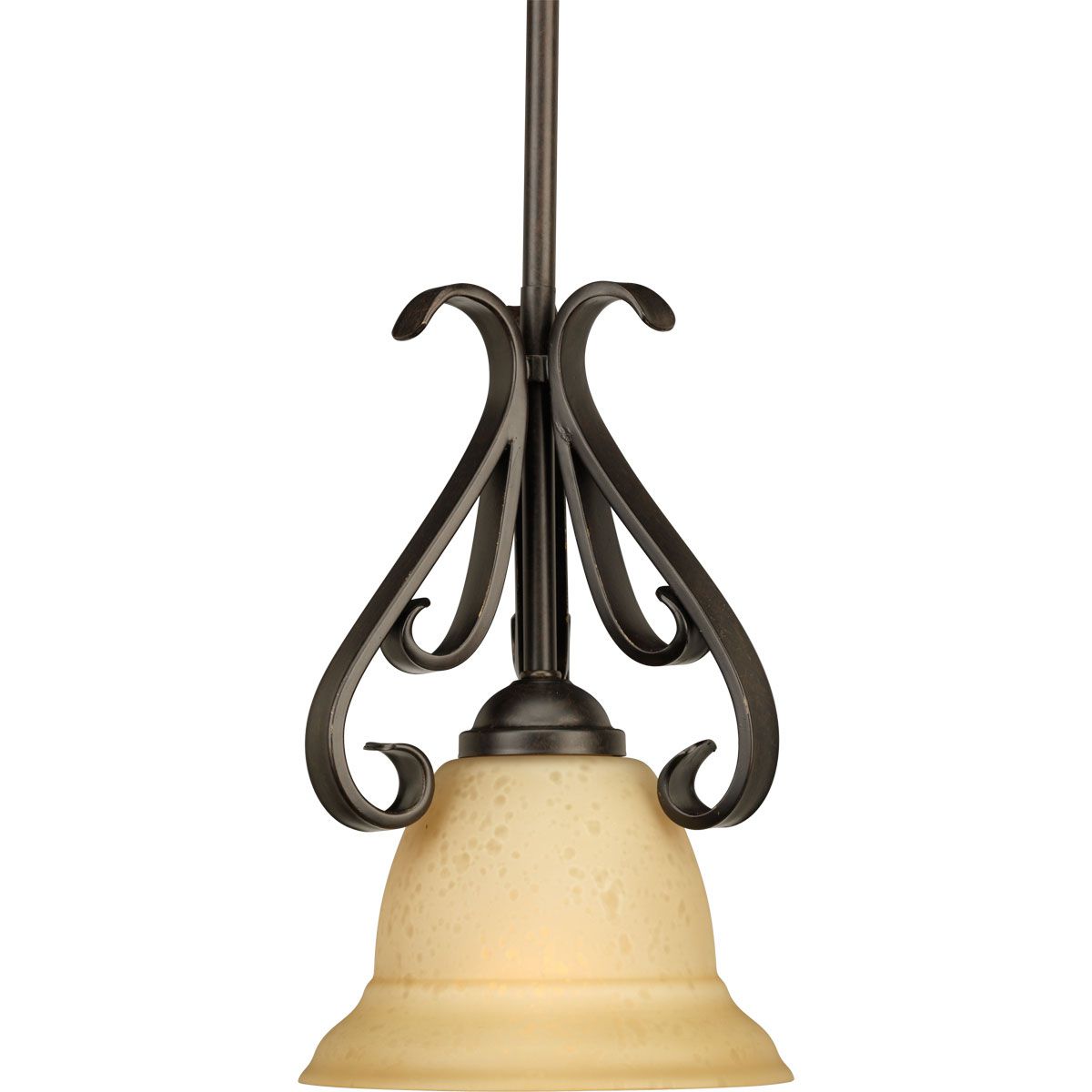 PROGRESS LIGHTING P5153-77 Forged Bronze Torino Collection One-Light Forged Bronze Tea-Stained Glass Transitional Mini-Pendant Light