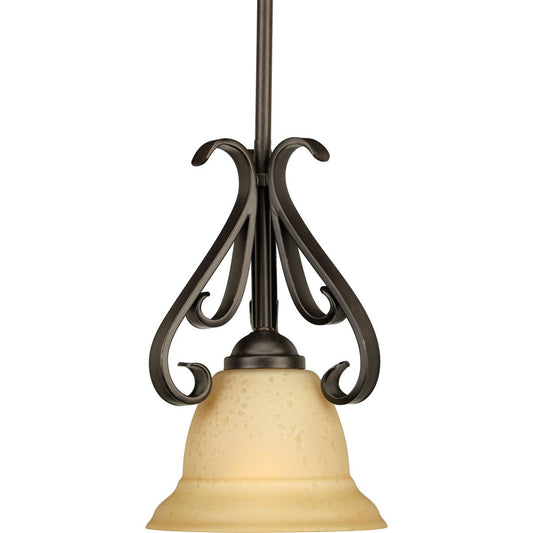 PROGRESS LIGHTING P5153-77 Forged Bronze Torino Collection One-Light Forged Bronze Tea-Stained Glass Transitional Mini-Pendant Light