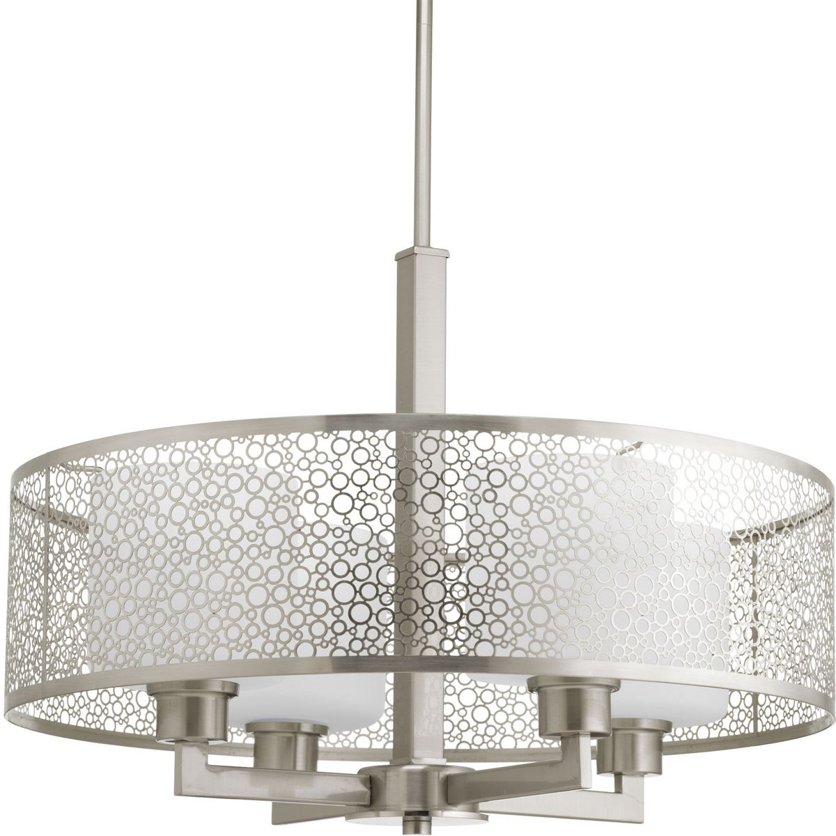 PROGRESS LIGHTING P5156-09 Brushed Nickel Mingle Collection Four-Light Brushed Nickel Etched Parchment Glass Global Pendant Light