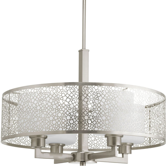 PROGRESS LIGHTING P5156-09 Brushed Nickel Mingle Collection Four-Light Brushed Nickel Etched Parchment Glass Global Pendant Light
