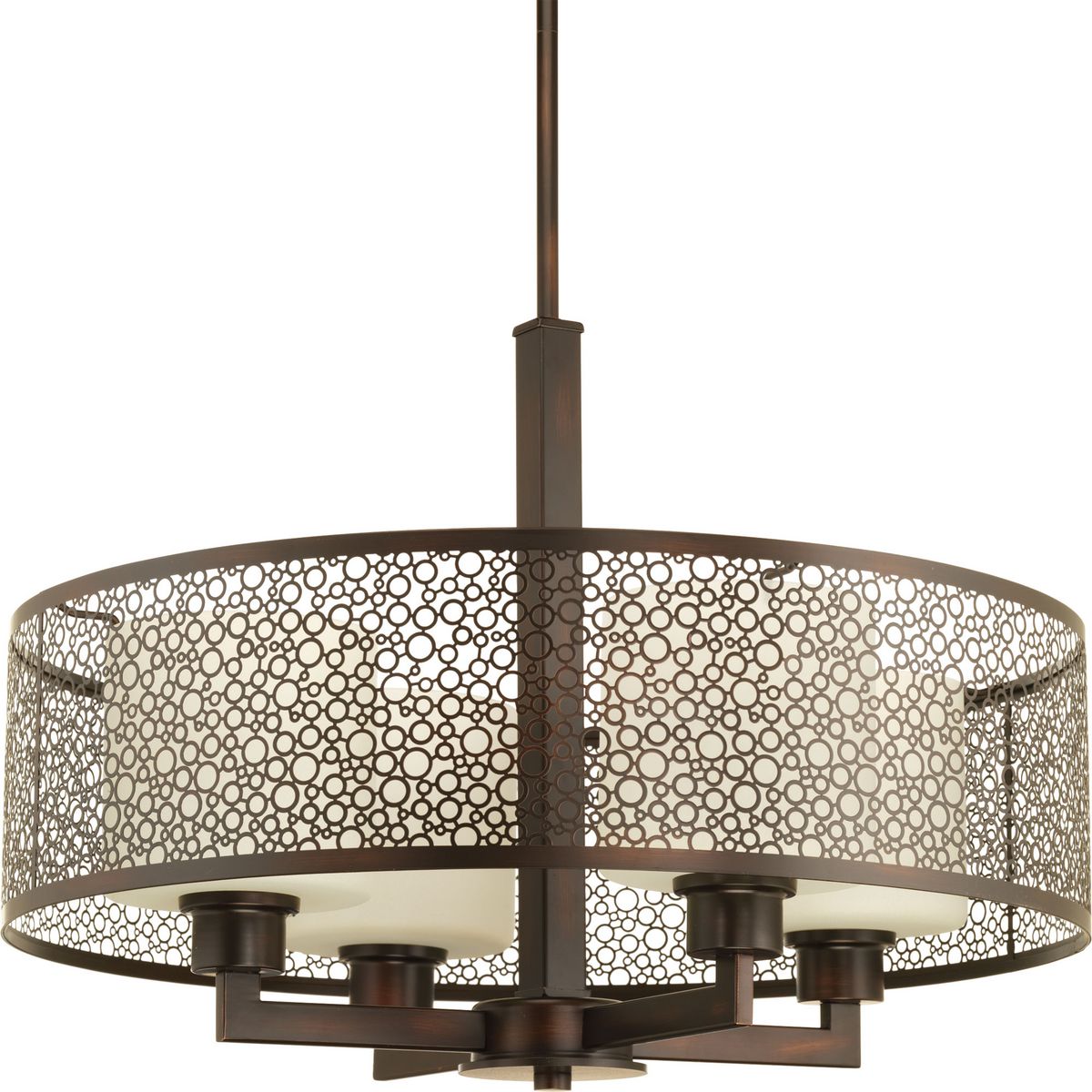 PROGRESS LIGHTING P5156-20 Antique Bronze Mingle Collection Four-Light Antique Bronze Natural Parchment Glass Global Pendant Light