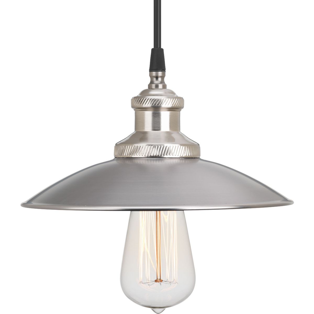 PROGRESS LIGHTING P5161-81 Antique Nickel Archives Collection One-Light Antique Nickel PMS Matte Cool Grey #9 Shade Farmhouse Mini-Pendant Light