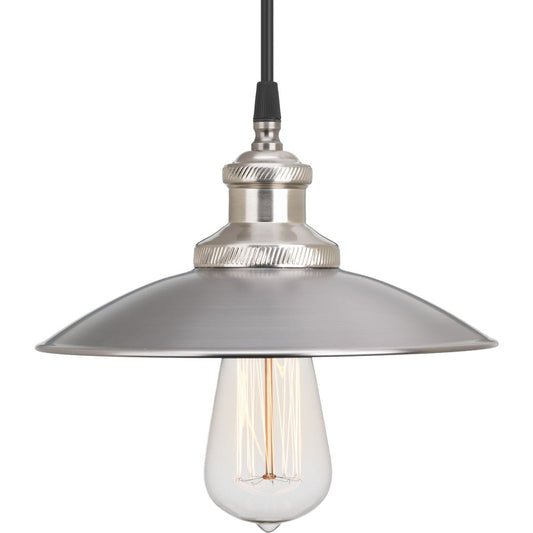PROGRESS LIGHTING P5161-81 Antique Nickel Archives Collection One-Light Antique Nickel PMS Matte Cool Grey #9 Shade Farmhouse Mini-Pendant Light