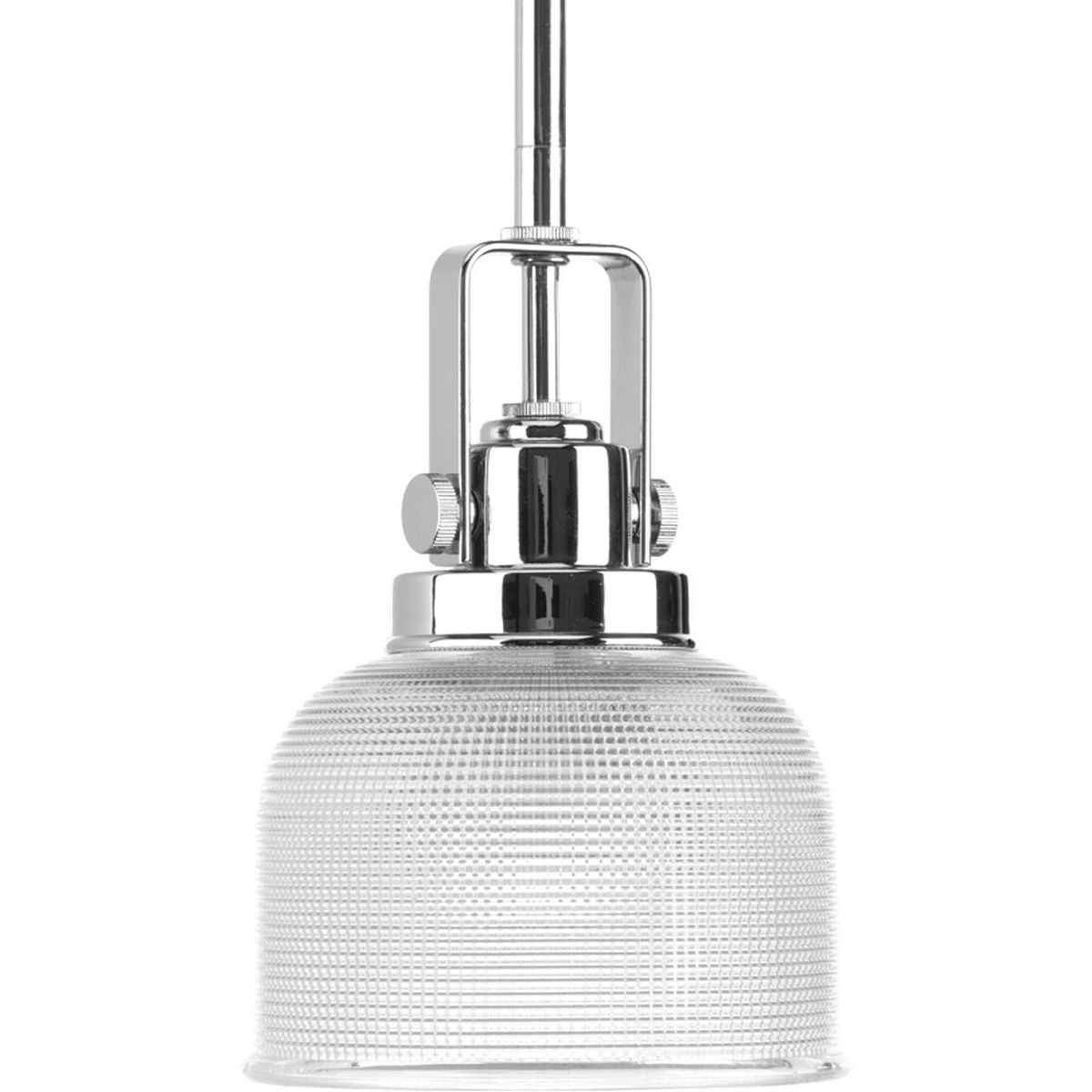 PROGRESS LIGHTING P5173-15 Polished Chrome Archie Collection One-Light Polished Chrome Double Prismatic Glass Coastal Mini-Pendant Light