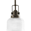 PROGRESS LIGHTING P5173-74 Venetian Bronze Archie Collection One-Light Venetian Bronze Double Prismatic Glass Coastal Mini-Pendant Light