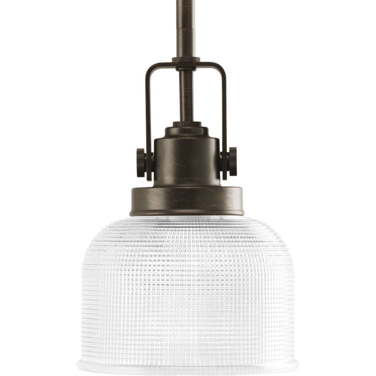 PROGRESS LIGHTING P5173-74 Venetian Bronze Archie Collection One-Light Venetian Bronze Double Prismatic Glass Coastal Mini-Pendant Light