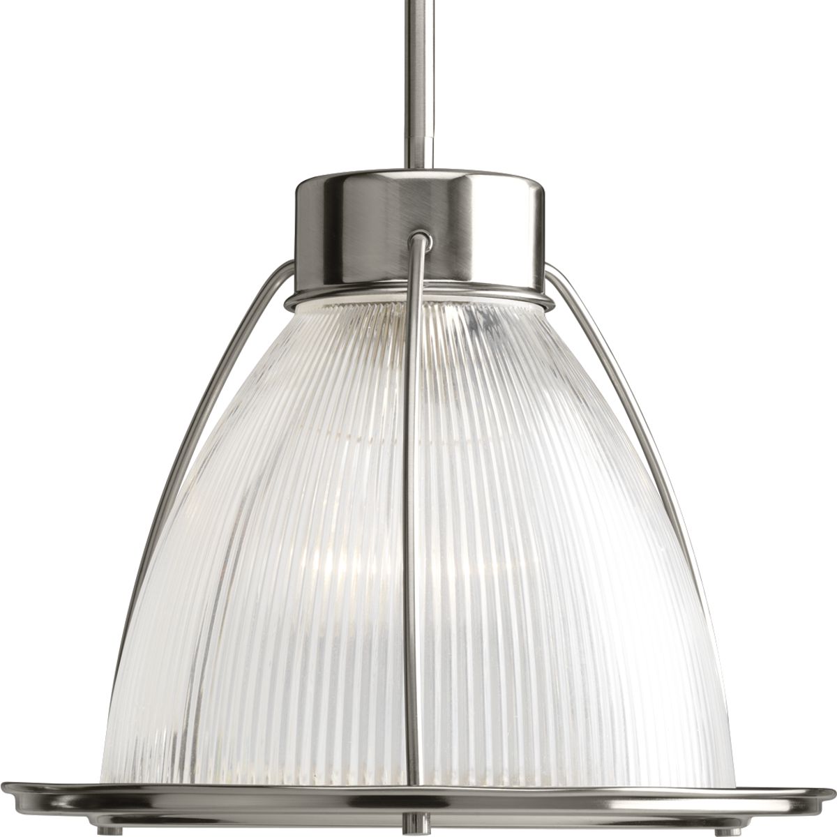 PROGRESS LIGHTING P5182-09 Brushed Nickel Prismatic Glass Collection One-Light Brushed Nickel Clear Prismatic Glass Coastal Mini-Pendant Light