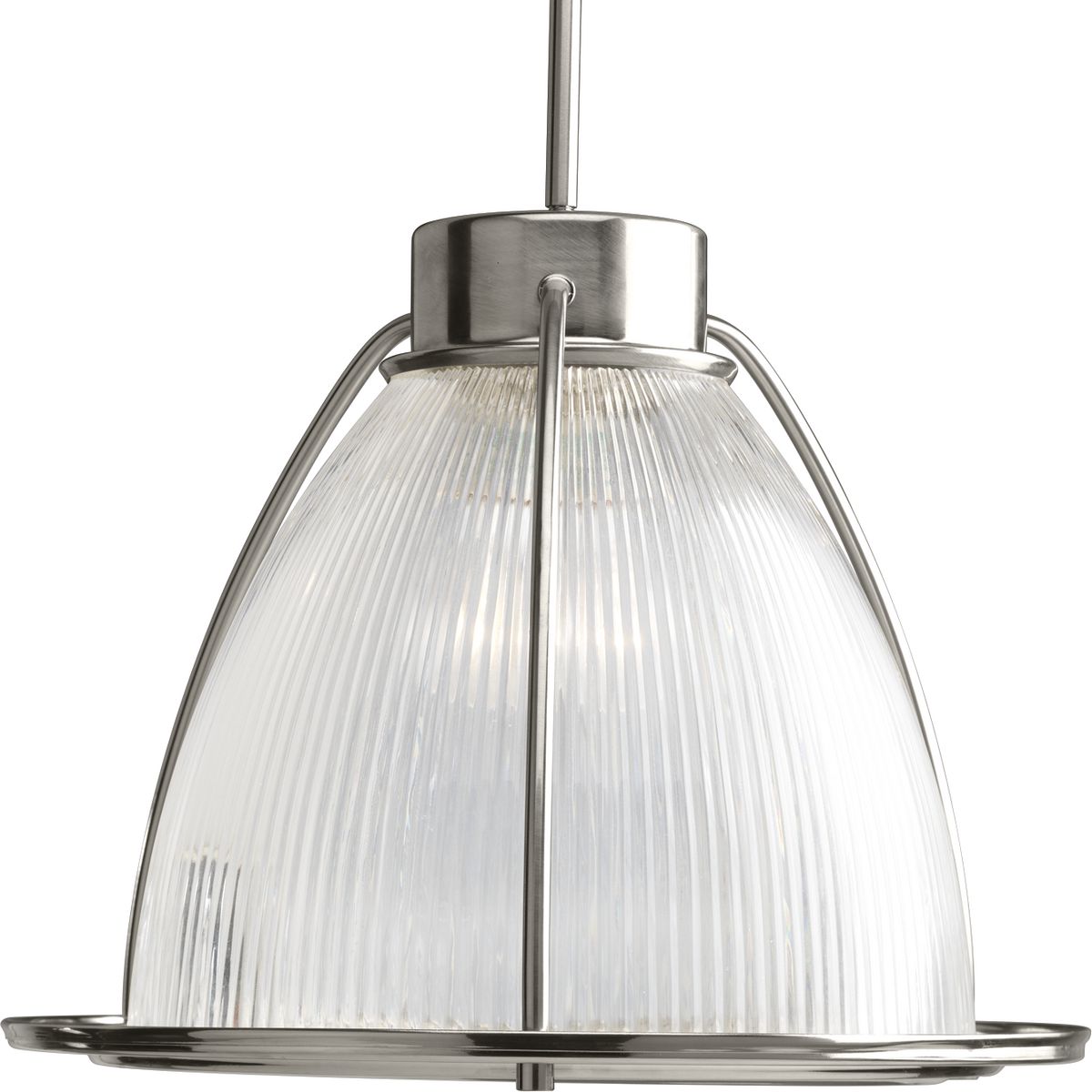 PROGRESS LIGHTING P5183-09 Brushed Nickel Prismatic Glass Collection One-Light Brushed Nickel Clear Prismatic Glass Coastal Mini-Pendant Light