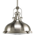PROGRESS LIGHTING P5188-0930K9 Brushed Nickel Fresnel Lens LED Collection Brushed Nickel Clear Fresnel Glass Coastal Pendant Light