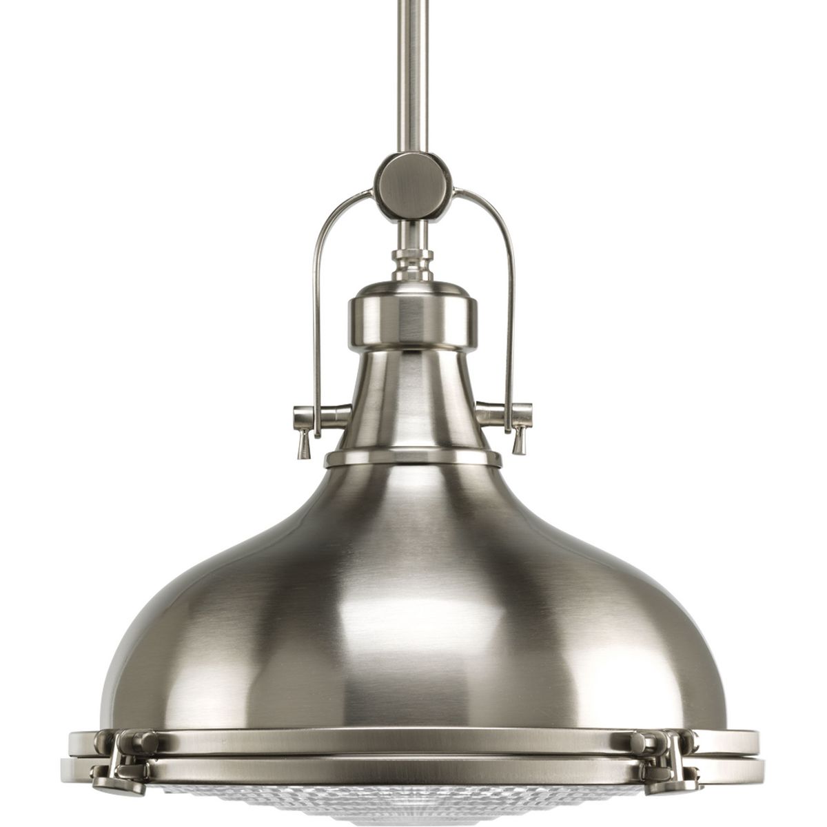 PROGRESS LIGHTING P5188-0930K9 Brushed Nickel Fresnel Lens LED Collection Brushed Nickel Clear Fresnel Glass Coastal Pendant Light