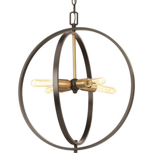 PROGRESS LIGHTING P5190-20 Antique Bronze Swing Collection Four-Light Antique Bronze Global Pendant Light