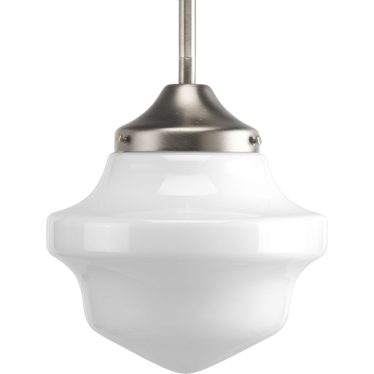 PROGRESS LIGHTING P5196-09 Brushed Nickel School House Pendant Collection One-Light Brushed Nickel White Opal Glass Coastal Mini-Pendant Light