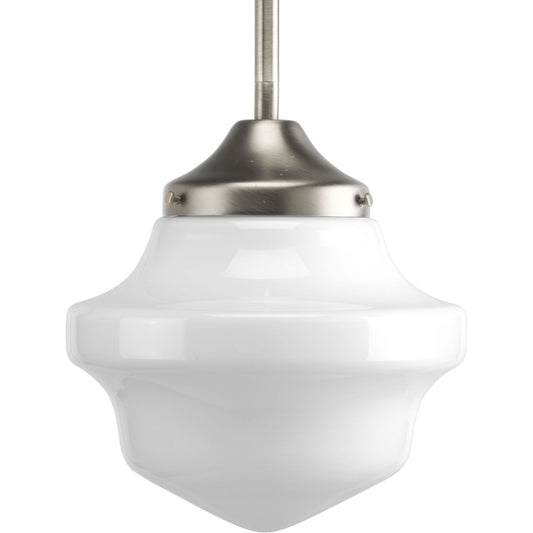 PROGRESS LIGHTING P5196-09 Brushed Nickel School House Pendant Collection One-Light Brushed Nickel White Opal Glass Coastal Mini-Pendant Light