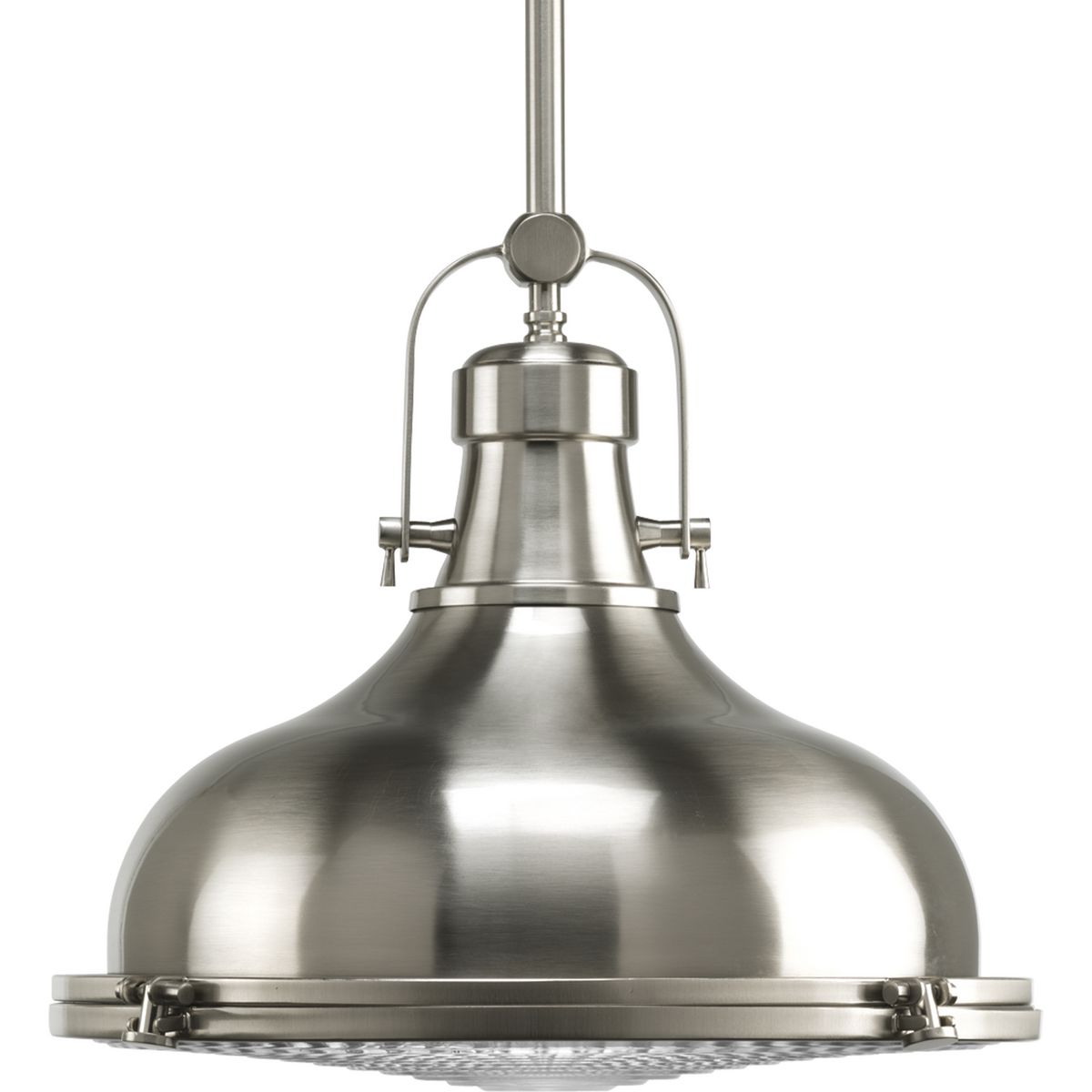 PROGRESS LIGHTING P5197-09 Brushed Nickel Fresnel Lens Collection One-Light Brushed Nickel Fresnel Glass Coastal Pendant Light