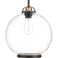 PROGRESS LIGHTING P5311-20 Antique Bronze Chronicle Collection One-Light Antique Bronze Clear Seeded Opal Etched Glass Coastal Pendant Light