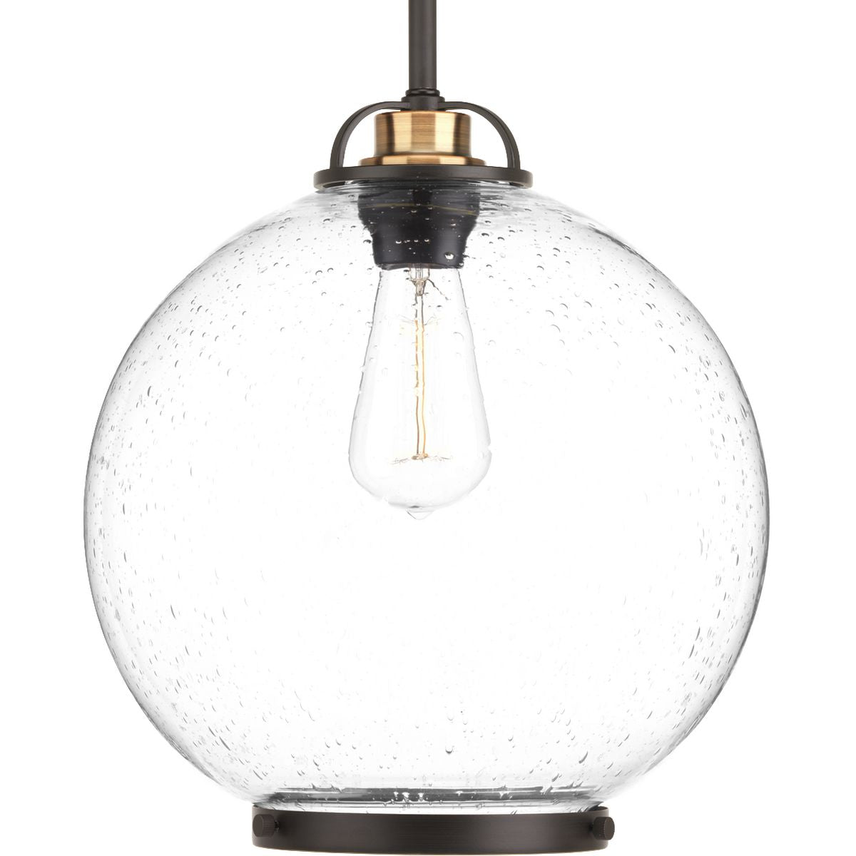 PROGRESS LIGHTING P5311-20 Antique Bronze Chronicle Collection One-Light Antique Bronze Clear Seeded Opal Etched Glass Coastal Pendant Light
