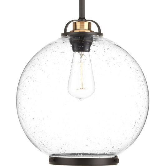 PROGRESS LIGHTING P5311-20 Antique Bronze Chronicle Collection One-Light Antique Bronze Clear Seeded Opal Etched Glass Coastal Pendant Light