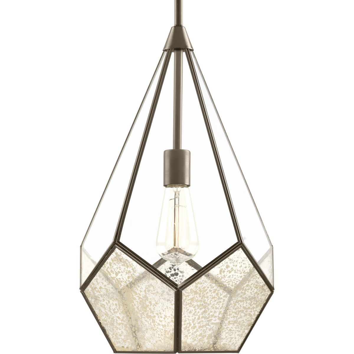 PROGRESS LIGHTING P5319-20 Antique Bronze Cinq Collection One-Light Antique Bronze Antique Mirror Glass Global Pendant Light