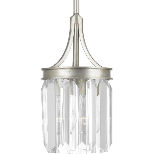 PROGRESS LIGHTING P5320-134 Silver Ridge Glimmer Collection One-Light Silver Ridge Clear Glass Luxe Mini-Pendant Light