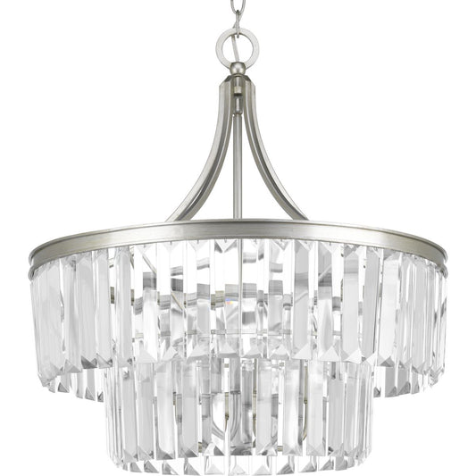 PROGRESS LIGHTING P5321-134 Silver Ridge Glimmer Collection Five-Light Silver Ridge Clear Glass Luxe Pendant Light