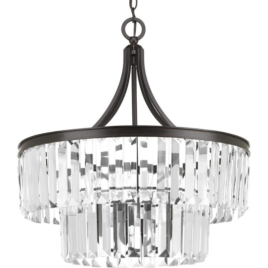 PROGRESS LIGHTING P5321-20 Antique Bronze Glimmer Collection Five-Light Antique Bronze Clear Glass Luxe Pendant Light