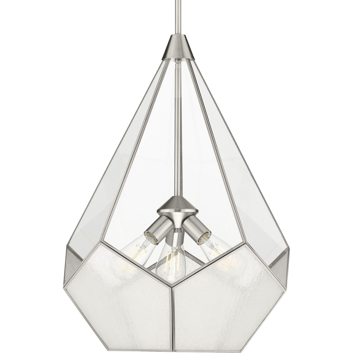 PROGRESS LIGHTING P5322-09 Brushed Nickel Cinq Collection Three-Light Brushed Nickel Clear Glass Global Pendant Light