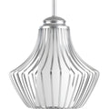 PROGRESS LIGHTING P5324-121 Metallic Silver Finn Collection One-Light Metallic Silver Etched White Glass Global Pendant Light