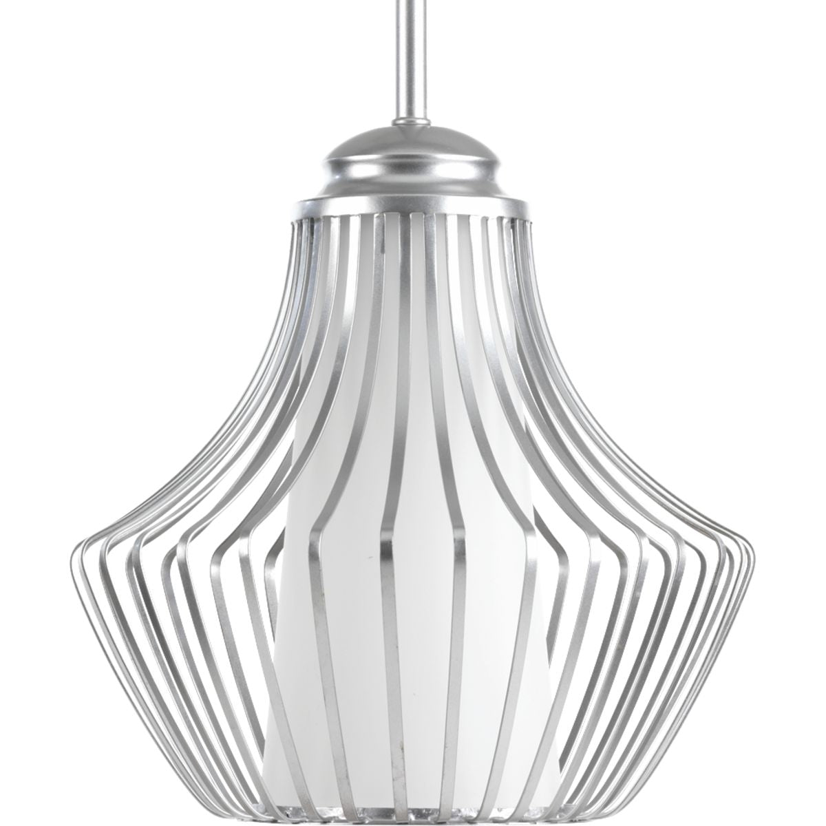 PROGRESS LIGHTING P5324-121 Metallic Silver Finn Collection One-Light Metallic Silver Etched White Glass Global Pendant Light