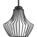 PROGRESS LIGHTING P5324-31 Matte Black Finn Collection One-Light Matte Black Etched White Glass Global Pendant Light