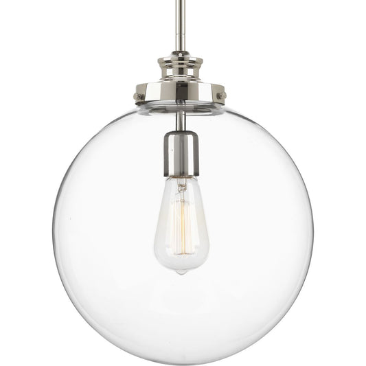 PROGRESS LIGHTING P5328-104 Polished Nickel Penn Collection One-Light Polished Nickel Clear Glass Farmhouse Pendant Light