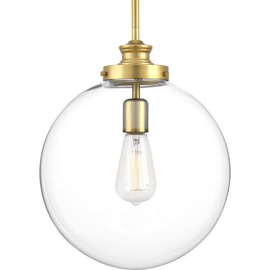 PROGRESS LIGHTING P5328-137 Natural Brass Penn Collection One-Light Natural Brass Clear Glass Farmhouse Pendant Light