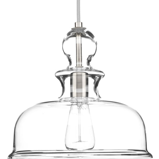 PROGRESS LIGHTING P5332-09 Brushed Nickel Staunton Collection One-Light Brushed Nickel Clear Glass Global Pendant Light