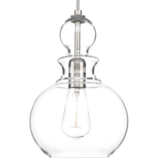 PROGRESS LIGHTING P5334-09 Brushed Nickel Staunton Collection One-Light Brushed Nickel Clear Glass Global Pendant Light