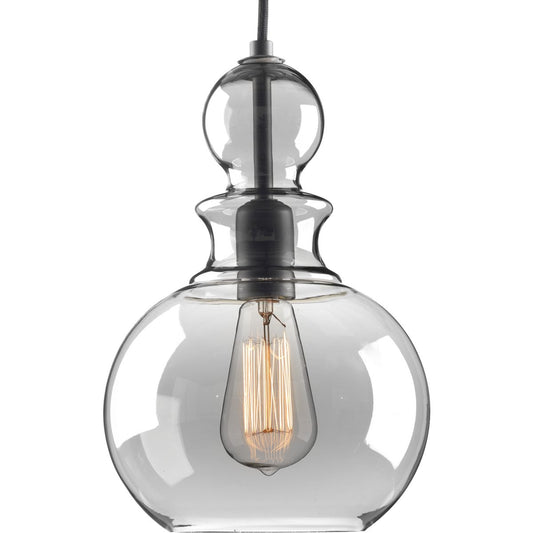 PROGRESS LIGHTING P5334-143 Graphite Staunton Collection One-Light Graphite Smoke Glass Global Pendant Light