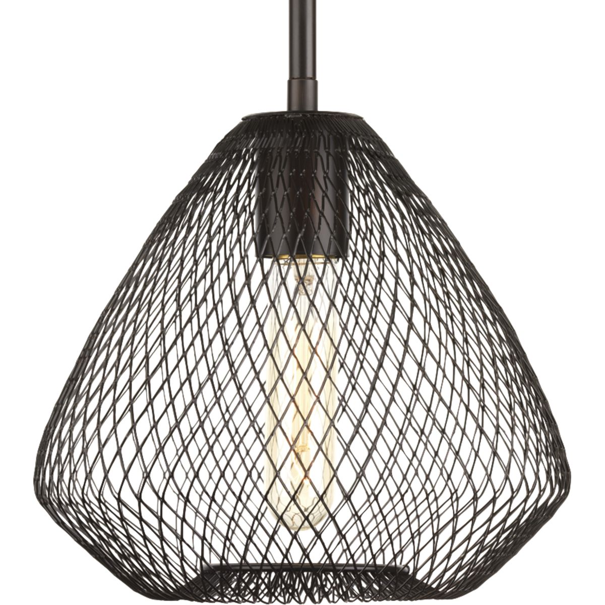 PROGRESS LIGHTING P5337-20 Antique Bronze Mesh Collection One-Light Antique Bronze Farmhouse Pendant Light