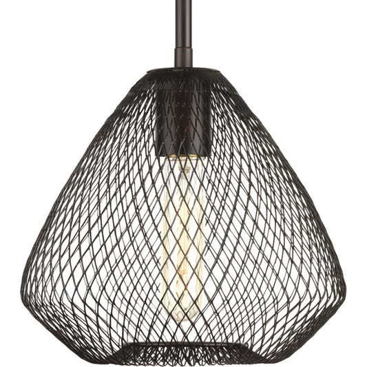 PROGRESS LIGHTING P5337-20 Antique Bronze Mesh Collection One-Light Antique Bronze Farmhouse Pendant Light